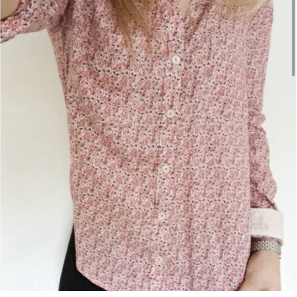 Anthropologie Holding Horses Pink Floral Button Down Shirt Size 4